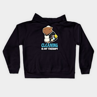 Cleaning is my therapy cartoon Capybara Kids Hoodie